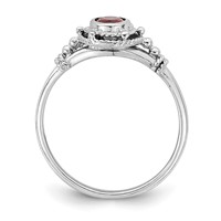 Sterling Silver Rhodium-plated Ring with Red Oval CZ Stone view 2