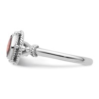 Sterling Silver Rhodium-plated Ring with Red Oval CZ Stone view 3