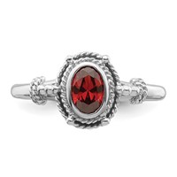 Sterling Silver Rhodium-plated Ring with Red Oval CZ Stone view 5
