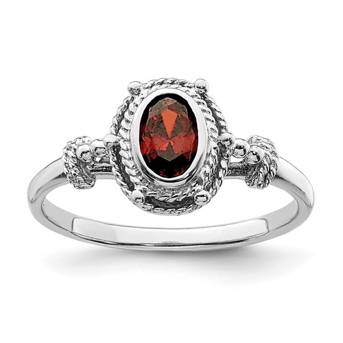 Sterling Silver Rhodium-plated Ring with Red Oval CZ Stone