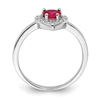 Sterling Silver Rhodium-plated Created Corundum & CZ Heart Ring view 2