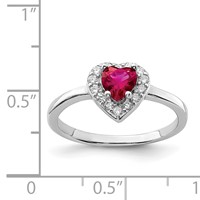 Sterling Silver Rhodium-plated Created Corundum & CZ Heart Ring view 5