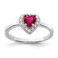 Sterling Silver Rhodium-plated Created Corundum & CZ Heart Ring view 1