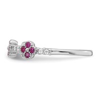 Sterling Silver Rhodium Plated Red & Clear CZ Ring view 4