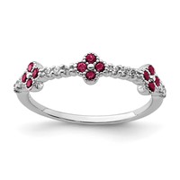 Sterling Silver Rhodium Plated Red & Clear CZ Ring view 1