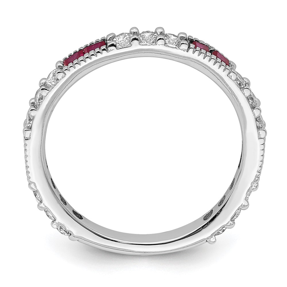 Sterling Silver Rhodium-plated Created Ruby and Round CZ Band (QR7027-8)