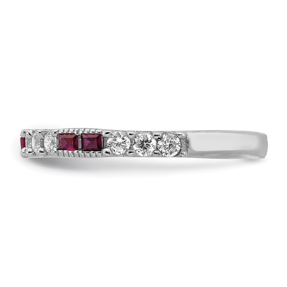 Sterling Silver Rhodium-plated Created Ruby and Round CZ Band (QR7027-8)