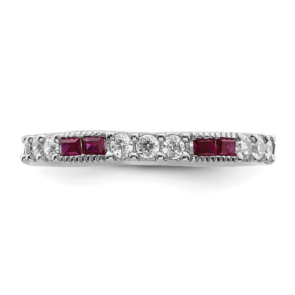 Sterling Silver Rhodium-plated Created Ruby and Round CZ Band (QR7027-8)