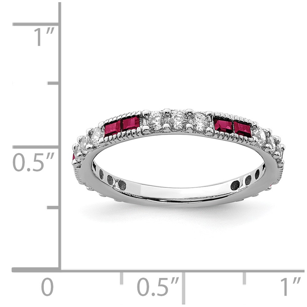 Sterling Silver Rhodium-plated Created Ruby and Round CZ Band (QR7027-8)