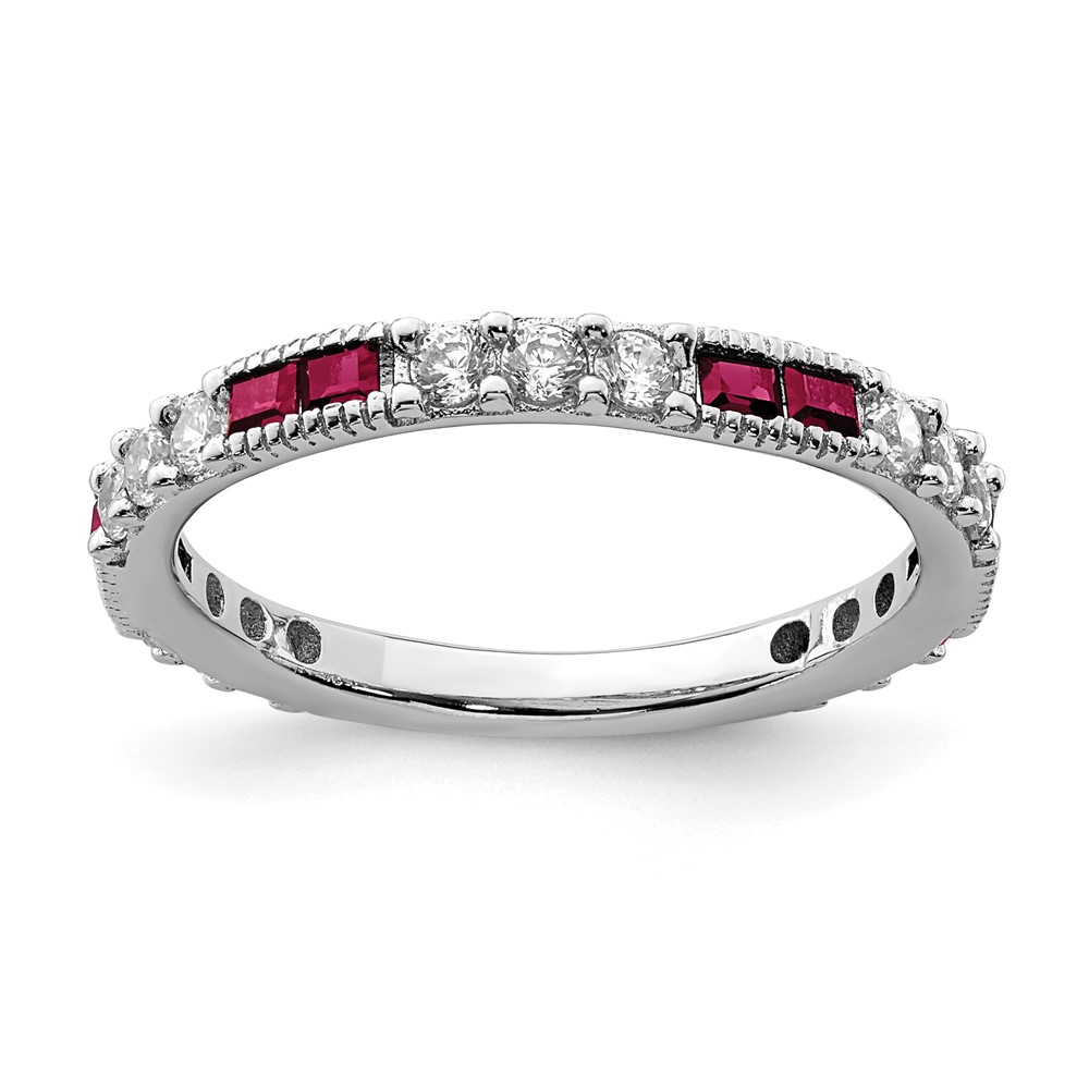 Sterling Silver Rhodium-plated Created Ruby and Round CZ Band (QR7027-7)