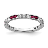 Sterling Silver Rhodium-plated Created Ruby and Round CZ Band view 1