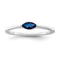 Sterling Silver Rhodium Plated Blue CZ Ring view 1
