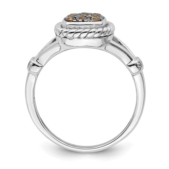 Sterling Silver Rhodium Plated Champagne & Clear CZ Ring