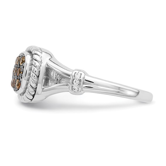 Sterling Silver Rhodium Plated Champagne & Clear CZ Ring