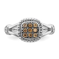 Sterling Silver Rhodium Plated Champagne & Clear CZ Ring view 4