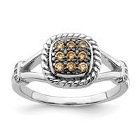 Sterling Silver Rhodium Plated Champagne & Clear CZ Ring view 1