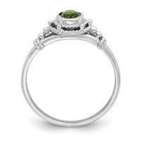 Sterling Silver Rhodium-plated Ring with Green Oval CZ Stone view 2