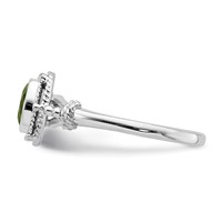 Sterling Silver Rhodium-plated Ring with Green Oval CZ Stone view 3