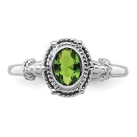 Sterling Silver Rhodium-plated Ring with Green Oval CZ Stone view 4