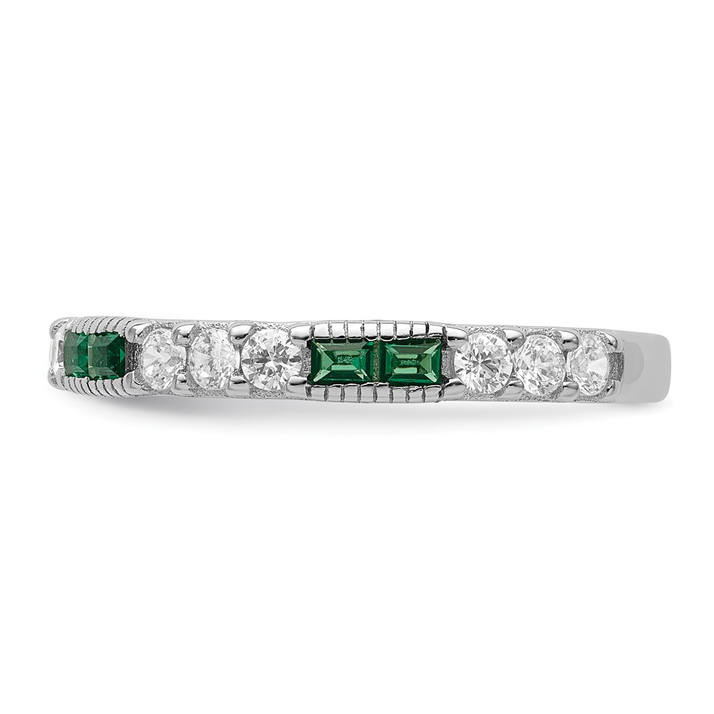 Sterling Silver Rhodium-plated Synthetic Green Spinel & CZ Band (QR7031-8)