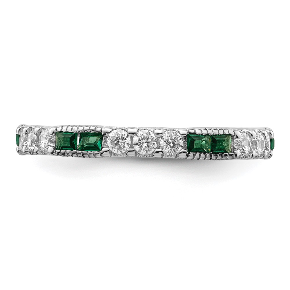 Sterling Silver Rhodium-plated Synthetic Green Spinel & CZ Band (QR7031-8)