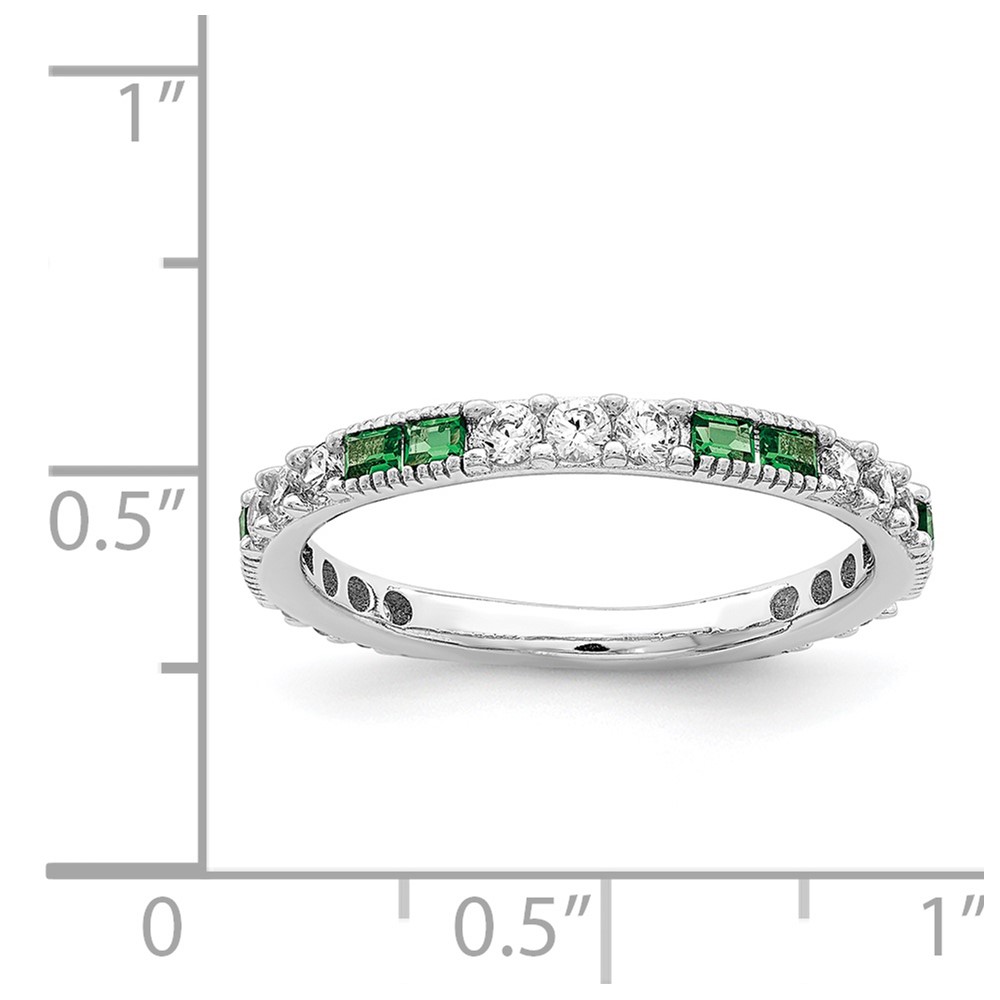 Sterling Silver Rhodium-plated Synthetic Green Spinel & CZ Band (QR7031-8)