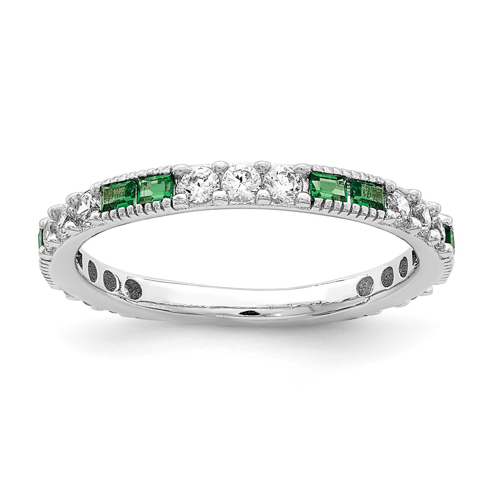 Sterling Silver Rhodium-plated Synthetic Green Spinel & CZ Band (QR7031-7)