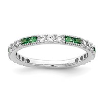 Sterling Silver Rhodium-plated Synthetic Green Spinel & CZ Band view 1