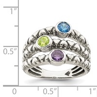 Sterling Silver Blue, Green & Purple CZ Oxidized Ring view 4