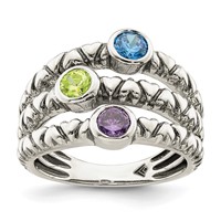 Sterling Silver Blue, Green & Purple CZ Oxidized Ring view 1