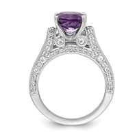 Sterling Silver Rhodium-plated 8mm Amethyst & White Topaz Ring view 2