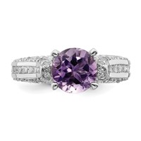 Sterling Silver Rhodium-plated 8mm Amethyst & White Topaz Ring view 4