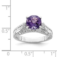 Sterling Silver Rhodium-plated 8mm Amethyst & White Topaz Ring view 5