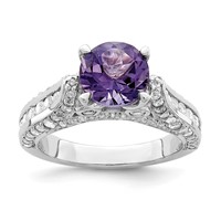 Sterling Silver Rhodium-plated 8mm Amethyst & White Topaz Ring view 1