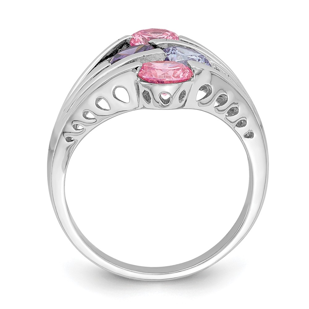 Sterling Silver Rhodium-plated Pink & Purple CZ 4-Bar Ring (QR7034-6)