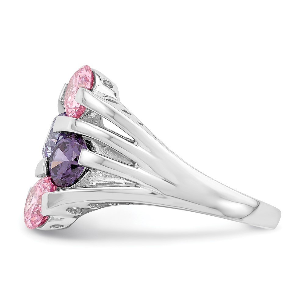 Sterling Silver Rhodium-plated Pink & Purple CZ 4-Bar Ring (QR7034-6)
