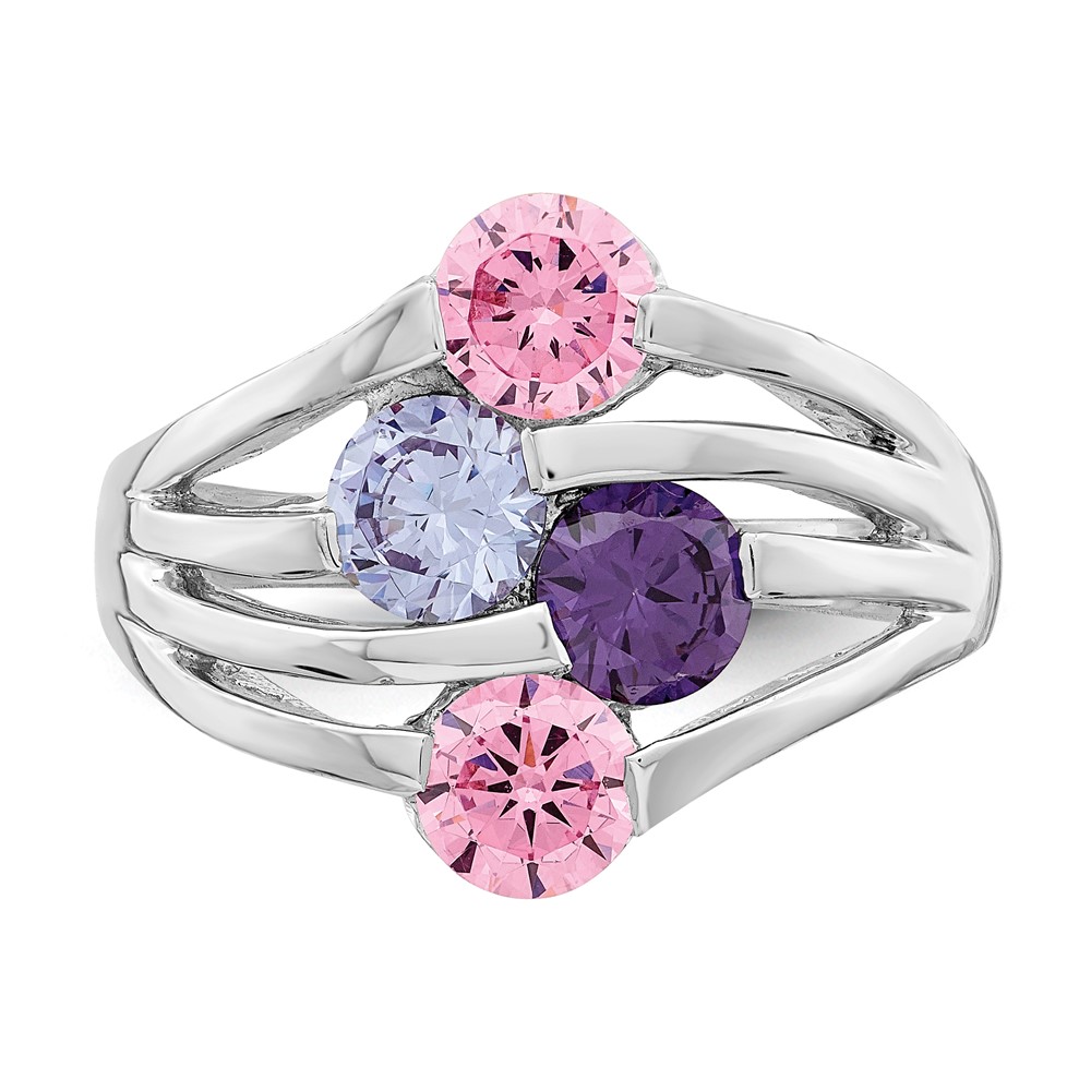 Sterling Silver Rhodium-plated Pink & Purple CZ 4-Bar Ring (QR7034-6)