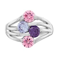 Sterling Silver Rhodium-plated Pink & Purple CZ 4-Bar Ring view 4