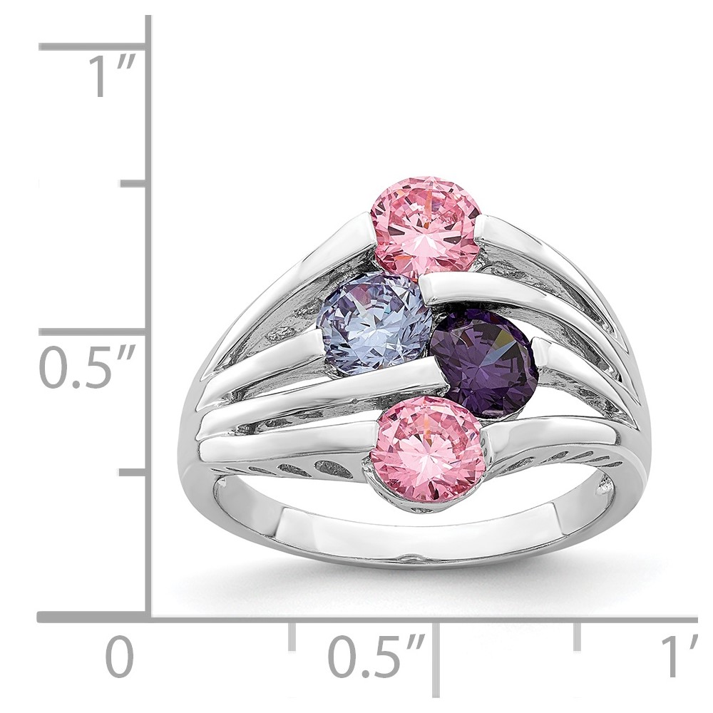 Sterling Silver Rhodium-plated Pink & Purple CZ 4-Bar Ring (QR7034-6)