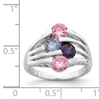 Sterling Silver Rhodium-plated Pink & Purple CZ 4-Bar Ring view 5
