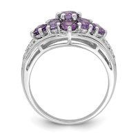 Sterling Silver Rhodium-plated Amethyst & White Topaz Fancy Ring view 2