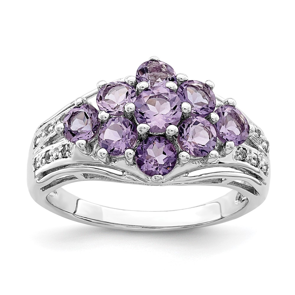 Sterling Silver Rhodium-plated Amethyst & White Topaz Fancy Ring