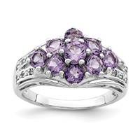 Sterling Silver Rhodium-plated Amethyst & White Topaz Fancy Ring view 1