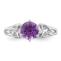 Sterling Silver Rhodium-plated Amethyst Celtic Trinity Ring view 4