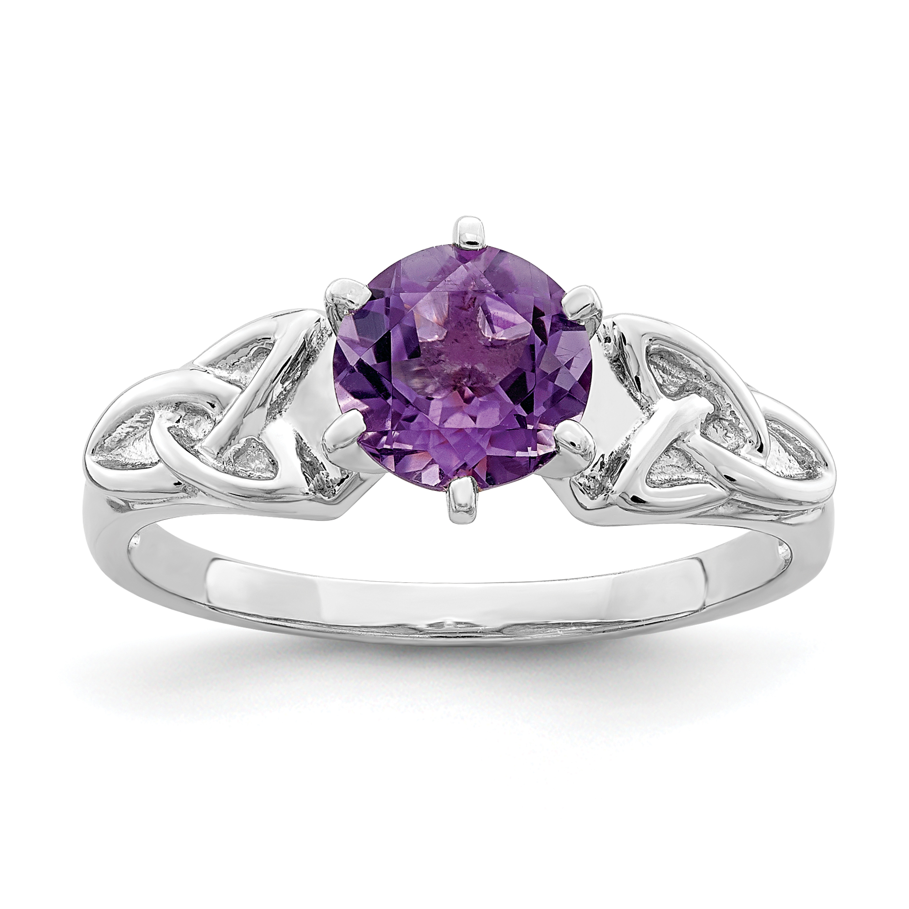 Sterling Silver Rhodium-plated Amethyst Celtic Trinity Ring (QR7039-6)