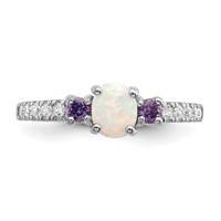 Sterling Silver Rhodium-plated Lab Created Opal CZ Ring view 4