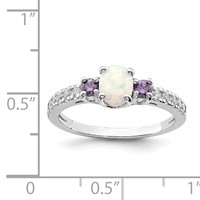 Sterling Silver Rhodium-plated Lab Created Opal CZ Ring view 5