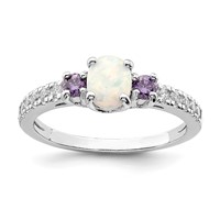 Sterling Silver Rhodium-plated Lab Created Opal CZ Ring view 1