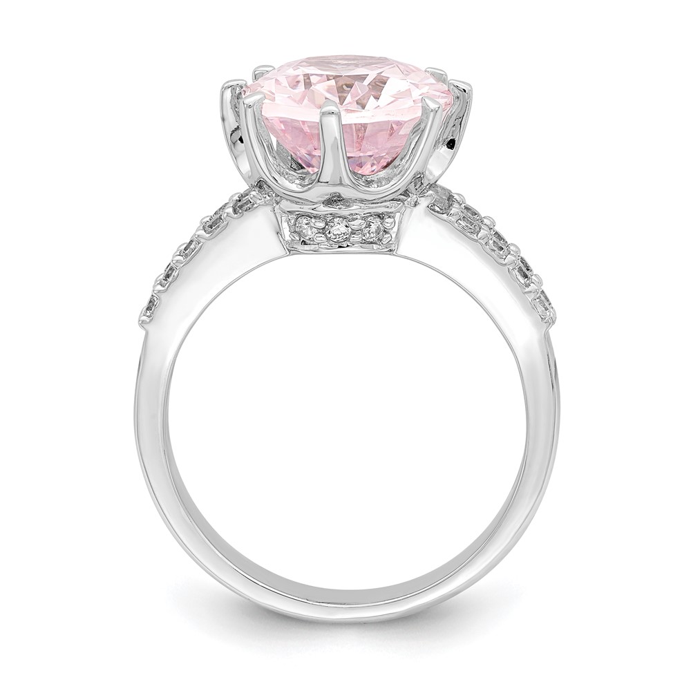 Sterling Silver Rhodium-plated 12x10 Oval Pink & White CZ Ring (QR7042-8)