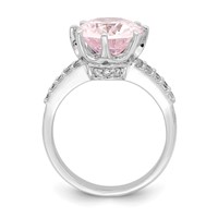 Sterling Silver Rhodium-plated 12x 10 Oval Pink & White CZ Ring view 2